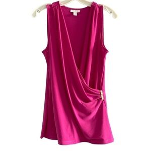 Charter Club Pink surplice sleeveless top with gold metal  colored trim. Medium